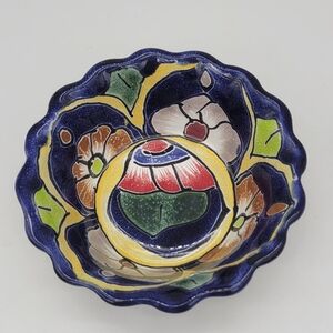 Talavera Mexican Pottery Small Bowl Trinket Dish Hand Crafted 4"